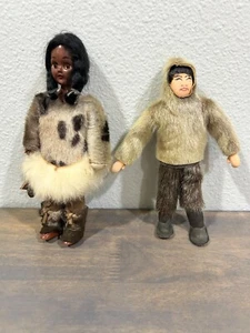 Vintage Folk Arctic Native Inuit Puppen Eskimo Junge und Mädchen - Bild 1 von 12