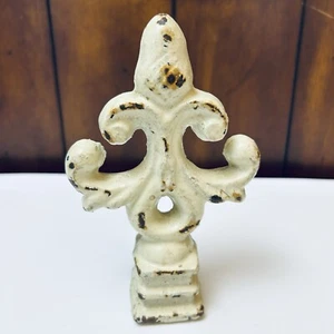 VTG Fleur de Lis Style Cast Iron Finial w/ Acorn Top 6" Rustic Distressed Cream - Picture 1 of 11