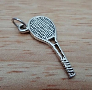 Sterling Silver 24x10mm Detailed Tennis Racket Charm - Picture 1 of 7