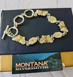 Pulsera Montana Platería Tono Oro/Plata Mariposa Flores Salvajes Eslabón Ajustable 8" - Imagen 1 de 13