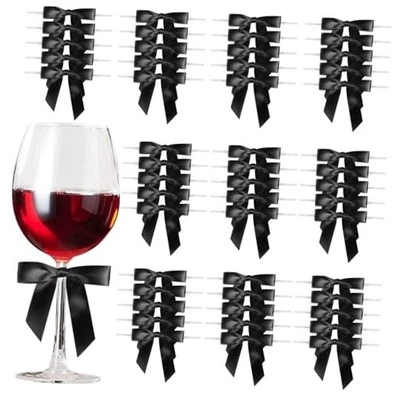 Satin Ribbon Black Bow Decor 2.5" Premade Pink Twist Tie Bows for Gift  - Image 1 of 4