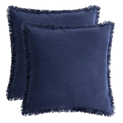 Rustic 20x20-Inch Linen Pillow Covers Set of 2 – Soft Tassel Decorative Cushions - Image 1 of 4