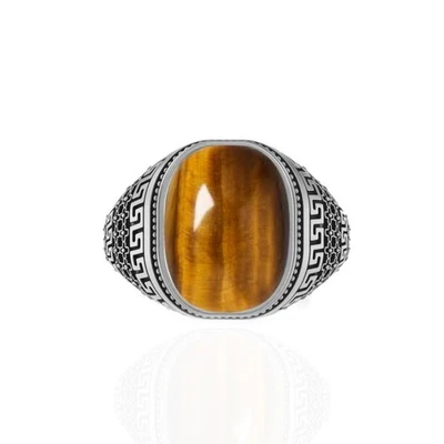 Solid Sterling Silver 925 Multiple Gemstone Tiger Eye Unique Men's Gift Jewelry - Image 1 of 4
