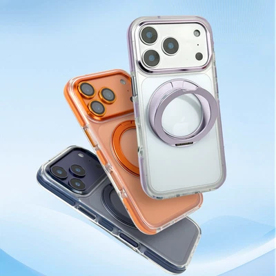Case For iPhone 17 Pro Max 16 15 14 13 Clear Magnetic Metal Ring Kickstand Cover - Image 1 of 4