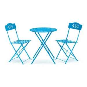 Indoor/Outdoor 3-Piece Bistro Set Folding Table And Chairs Patio Seating, Blue - Picture 1 of 12