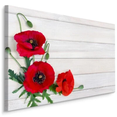 Leinwand Bild CANVAS WANDBILD Kunstdruck XXL Küche ROTE Mohnblumen Bretter 1720 - Bild 1 von 4
