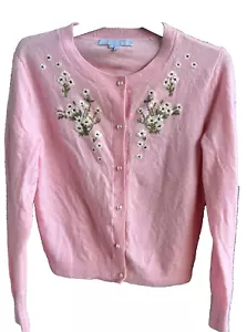 Hill House The Audrey Cardigan Floral Embroidery Pearl Pink Merino Wool Medium - Picture 1 of 15