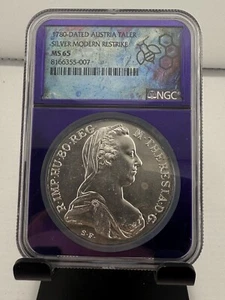 1780 Dated Austria Taler - Modern Restrike - TRADERBEA NGC MS65 - 83.3% Silver - Picture 1 of 4