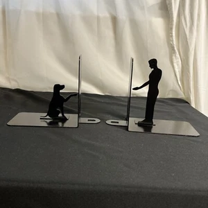 Dog Giving Owner His Paw Black Metal Bookends - Picture 1 of 6