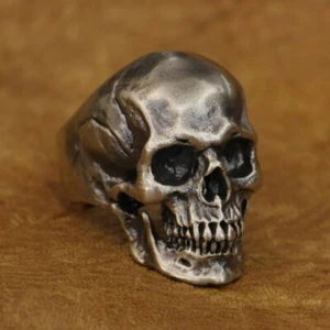 Cupronickel High Detail Skull Ring Biker Punk Jewellery CP50C UK Size N½~Z4 - Picture 1 of 27