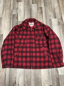 Vintage Woolrich Jacket Men 40 Red Black Buffalo Plaid Wool Barn - Picture 1 of 7