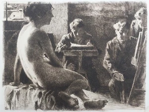 Eduard Stiefel Original 1903 Etching "Im Atelier" - Picture 1 of 3
