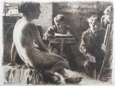 Eduard Stiefel Original 1903 Etching "Im Atelier" - Изображение 1 из 3