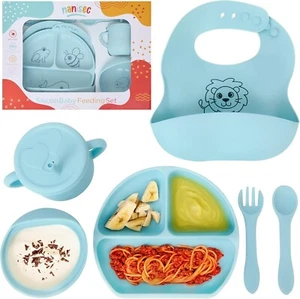 Non-Slip Silicone Tableware Set for Babies with Suction Cup - Pack Bib Dish Cove - Picture 1 of 3