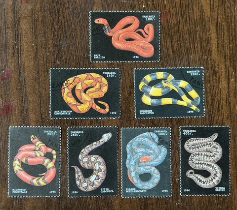1996 TANZANIA #1471-77 SET OF 7 SNAKES CTO  USED STAMPS Cover