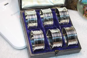 Juego de 6 servilleteros de plata con estuche - W I Broadway & Co - Birmingham - 1994 - Imagen 1 de 24