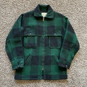 Vintage LL Bean Wool Shirt Jacket Size 36 Plaid Mackinaw Full Zip 70's Script - Picture 1 of 8