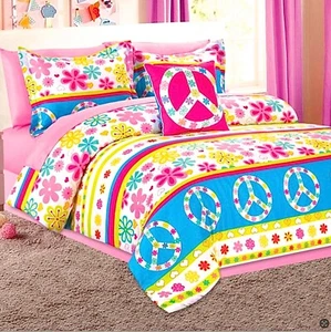 SEÑALES DE PAZ FLORES Niña Rosa Amarillo Doble Tamaño Completo Edredón Set+PiLLoW - Imagen 1 de 2