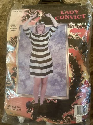 Vtg Criminal Costume Striped Jumper Coverall Prison Jail Suit HTF S PAIR FRIENDS - Image 1 of 4