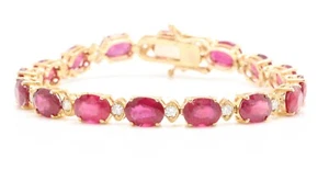 25.80 Carat Natural Red Ruby and Diamonds in 14K Solid Yellow Gold Bracelet - Picture 1 of 7