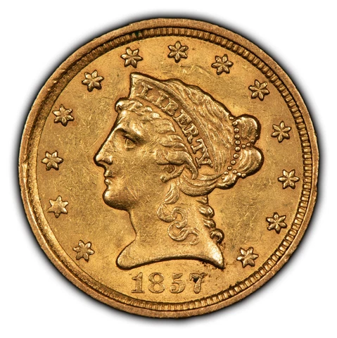 1857 G$2.50 Liberty Head Gold Quarter Eagle - Luster - Solid AU Coin - SKU-G1595 Cover