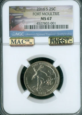 2016 S FORT MOULTRIE QUARTER NGC MS67 PQ MAC FINEST & SPOTLESS POP 15 * - Image 1 of 2