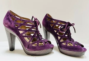 Jessica Simpson JS Katie Purple Shoes Sz 5.5 High Heels Lace-Up Suede Leather - Picture 1 of 9