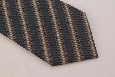 Corbata Ermenegildo Zegna nueva con etiquetas en rayas geométricas negras y bronceadas 100 % seda Foto 1 de 4