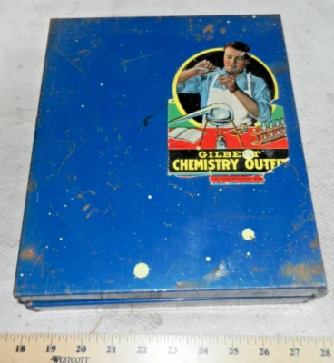 Conjunto de traje de química Gilbert vintage #2 caja de acero azul 1952 - incompleto Foto 1 de 4