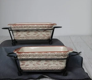 Temptations by Tara Old World Cranberry 2/ 1 Qt Baking Loaf Pans Trivet Holders - Picture 1 of 8