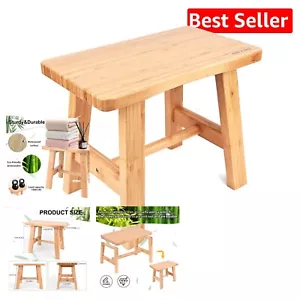 Lightweight 13-Inch Wooden Step Stool - Stylish Brown Bamboo for Home Use - Picture 1 of 9