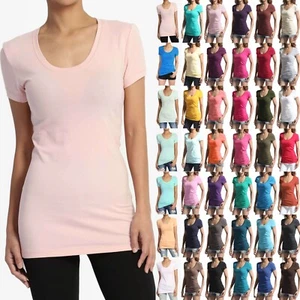 TheMogan Damen Basic Rundhals Kurzarm T-Shirts Stretch Baumwolle Tee - Bild 1 von 34