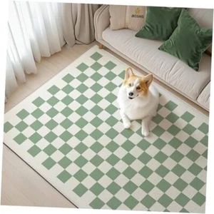 Checkered 5x7 Rug, Sage Green Checkerboard Modern Washable Foldable Large Area - Picture 1 of 7