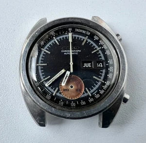SEIKO 6139-6012 Automatic Chronograph Watch Vintage Mens Black Dial 17 Jewels - Picture 1 of 8