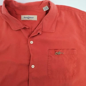 Tommy Bahama Mens 100% Silk Short Sleeve Button Down Coral Shirt Size XL Camp - Picture 1 of 7