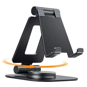 360 Rotating Cell Phone Stand, Fully Adjustable Foldable Desktop Phone A-Black - Afbeelding 1 van 7