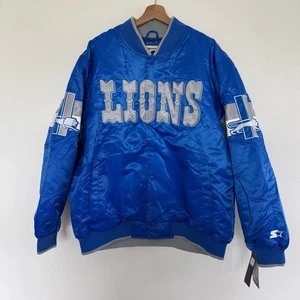 NEU Starter Jacke Herren XXL Detroit Lions NFL Football Satin Bomber Varsity Blau - Bild 1 von 16