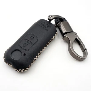 Black Leather Cover Key Fob Case 3 Buttons For Mazda 3 CX3 CX5 CX7 CX9 6 Speed - Picture 1 of 6