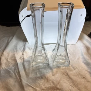 8.5"Set Of 2 Europa Bud Vase Glass Made In USA Clear Glass Vintage - Picture 1 of 4