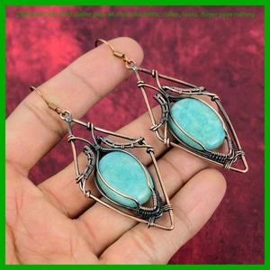 Halloween Deal Copper Amazonite Gemstone Wire Wrapped Drop Wedding Gift Earrings - Picture 1 of 6