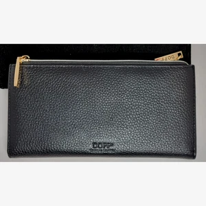Dopp Echtleder schwarz Reißverschluss Doppelfaltung Geldbörse Clutch für Damen - Bild 1 von 9