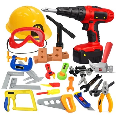 Kids Tool Set, 37 PCs Pretend Play Construction Toy Drill Safety Hat Goggles Set - Image 1 of 4