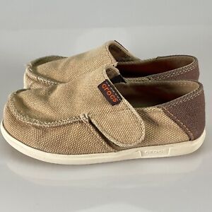 Crocs Santa Cruz Kids Slip on Loafer Canvas Beige Size c 10/11 Child Shoes 16154