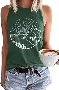 Women'S Gradient Coconut Tree Tank Tops Summer Sleeveless V-Neck Button down Hen - Picture 1 of 12