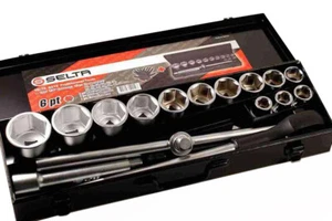 Selta 16pc 17-50mm 3/4" Dr. Socket & Ratchet Handle Extension Slinding T Bar Set - Picture 1 of 8