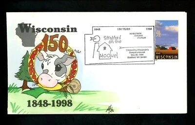US FDC #3206 2nd Day Melissa Fox Hand Painted HP 1998 Stratford WI Wisconsin #1 - Image 1 of 2