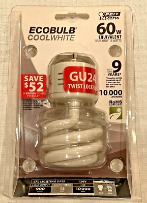 60W Equivalent T3 Spiral GU24 Twist Lock Base Compact Fluorescent CFL - Image 1 of 3