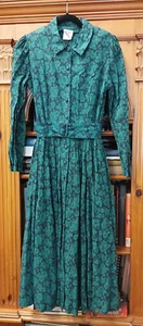 Vintage Laura Ashley Dress Prairie Modest Wool Cotton Navy Green 12 14 40 - Picture 1 of 19