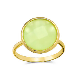 Green Imitation Chalcedony Rose Quartz Ring Gold Plated .925 Silver