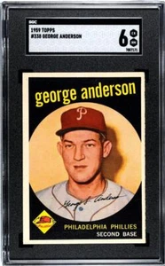 1959 TOPPS BASEBALL GEORGE ANDERSON ROOKIE CARD #338 SGC 6 EX-NM - Picture 1 of 2